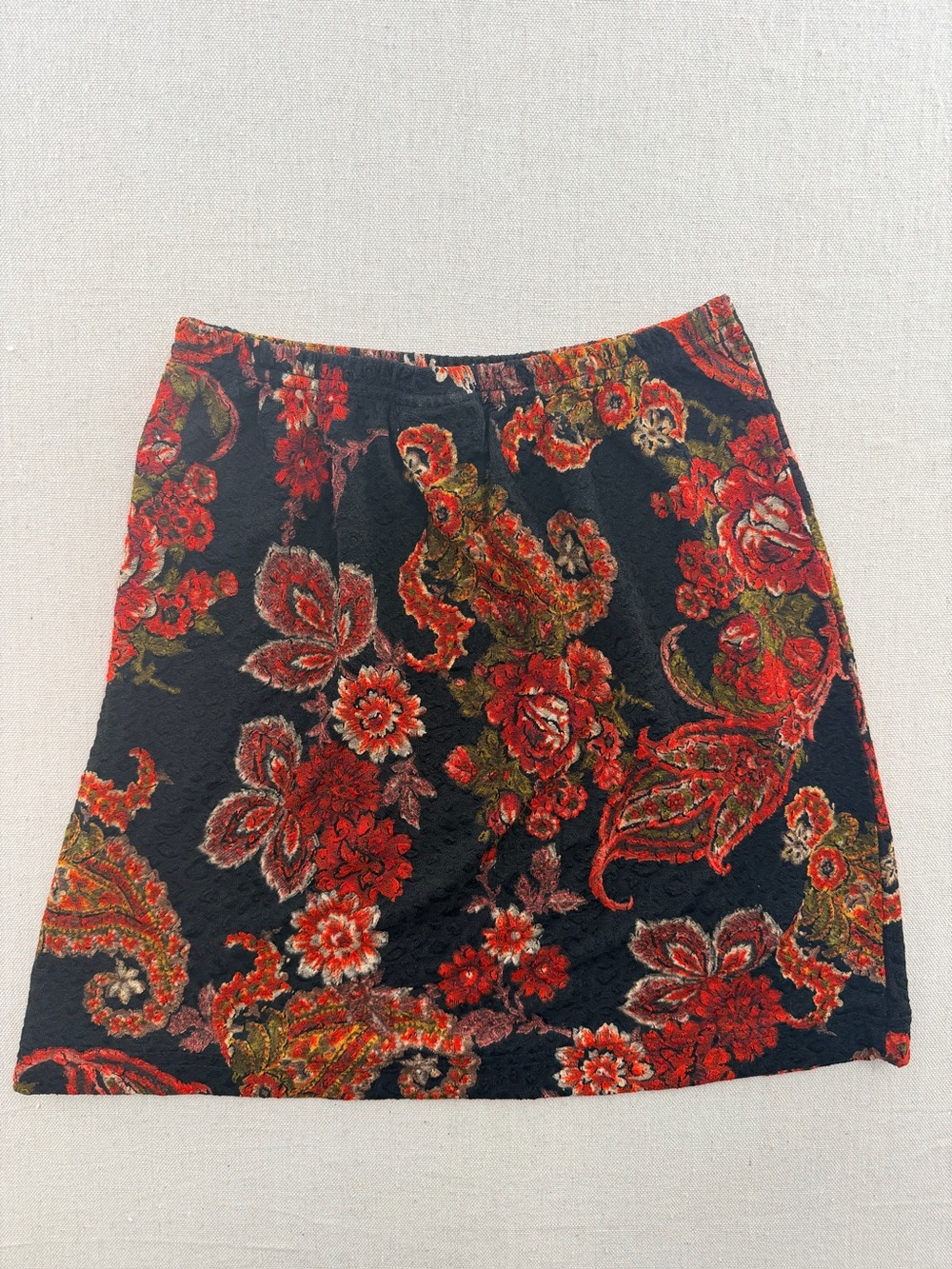 Coldwater Creek Black Floral Paisley A-Line Skirt - Red Pattern